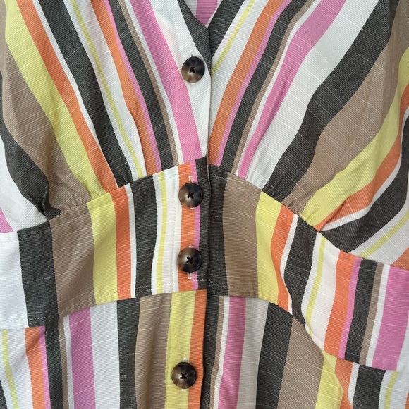 LOFT Striped Dress 14 NWT NEW Linen Swing Dress (cream pink orange brown) - Picture 2 of 13